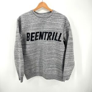 Been Trill Sweatshirt Mens S Grey Streetwear Graphic Side Zip Space Dye Pullover